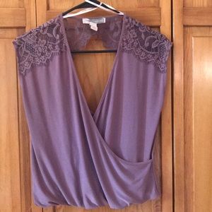 Purple top with lace accents